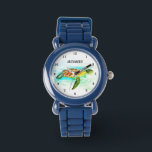 Cute Boys Pink Sea Turtle Animal Kids  Watch<br><div class="desc">Cute,  boys,  floral,  sea turtle,  animal watercolor watch. Perfect for kids. Personalise it with your child's name.</div>