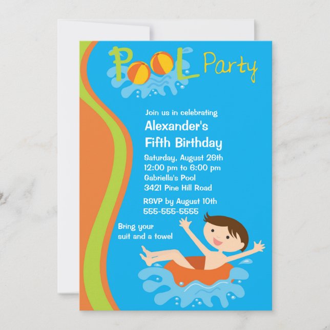 CUTE Boy's Pool Party Birthday Invitation (Front)