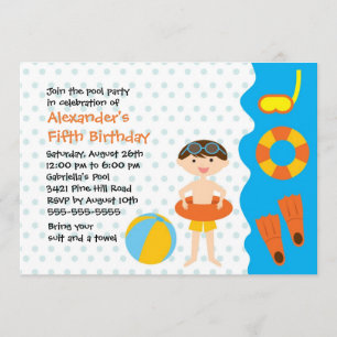 CUTE Boy's Pool Party Birthday Invitation