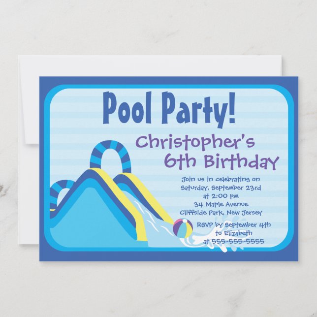 Cute Boys Pool Party Birthday Party Invitations (Front)
