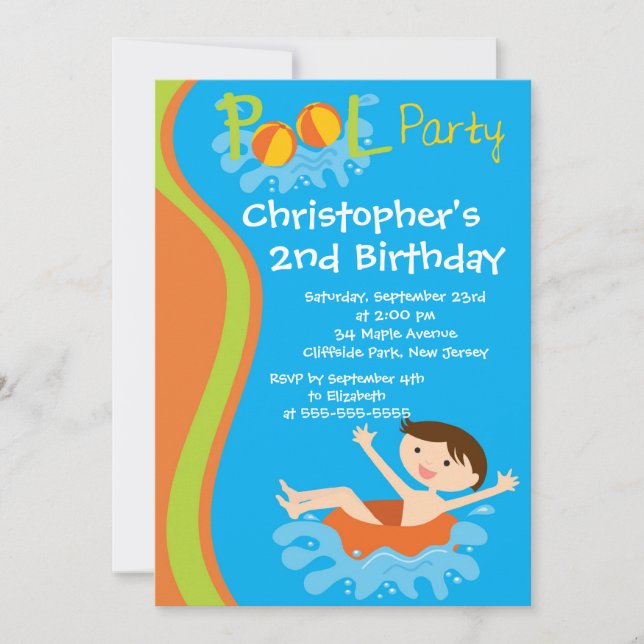 Cute Boys Pool Party Birthday Party Invitations (Front)