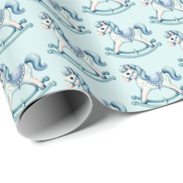 Cute boys rocking horse tiled pattern wrapping paper (Roll Corner)