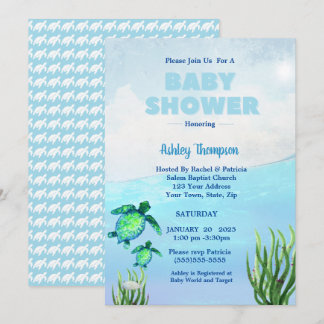 Cute Boys Sea Turtles Baby Shower Invitation