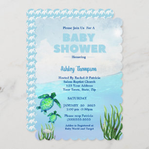 Cute Boys Sea Turtles Baby Shower Invitation