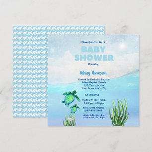 Cute Boys Sea Turtles Baby Shower Invitation