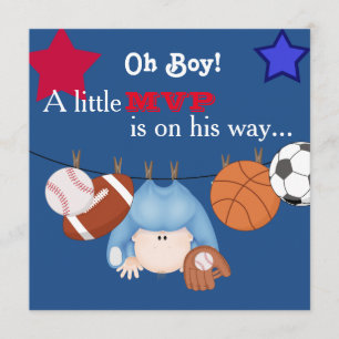 Cute Boys Sports Baby Shower Invitation