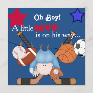 Cute Boys Sports Baby Shower Invitation