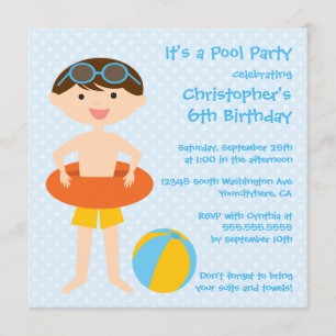 Cute boy's summer pool party birthday invitation