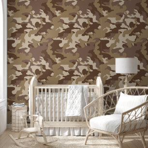 cute boys tiled camo brown nursery  wallpaper