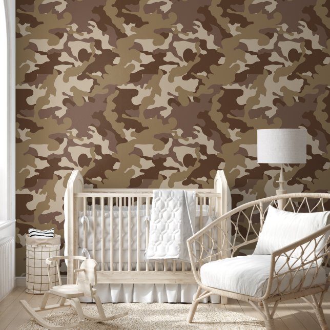 cute boys tiled camo brown nursery  wallpaper (Kids)