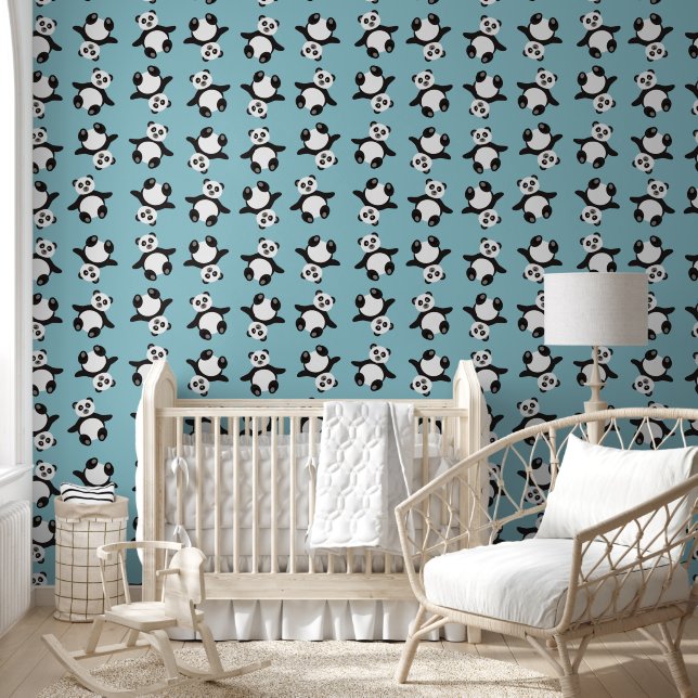 Cute boys tiled panda bear pattern wallpaper (Kids)
