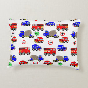 Cute Boys Toys Cars Trucks Fire Engines Design Decorative Cushion
