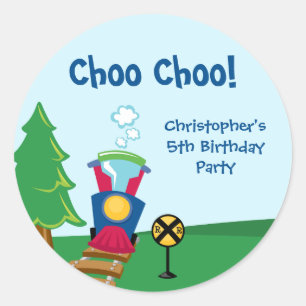 Cute boy's train birthday party stickers