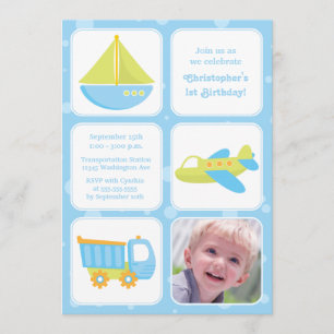 Cute boys travel time birthday party invitation