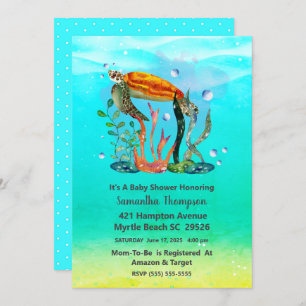 Cute Boys Underwater Sea Turtle Baby Shower Invitation