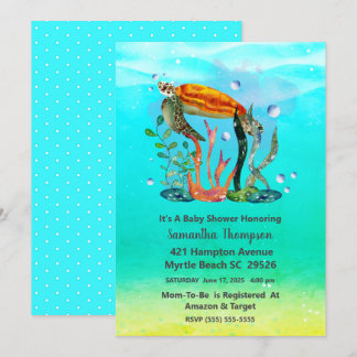 Cute Boys  Underwater Sea Turtle Baby Shower   Invitation