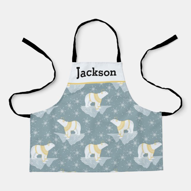 Cute Boys Winter Polar Bear Snowflake Kids Cooking Apron (Front)
