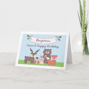 Cute Boys Woodland Animals Birthday Card