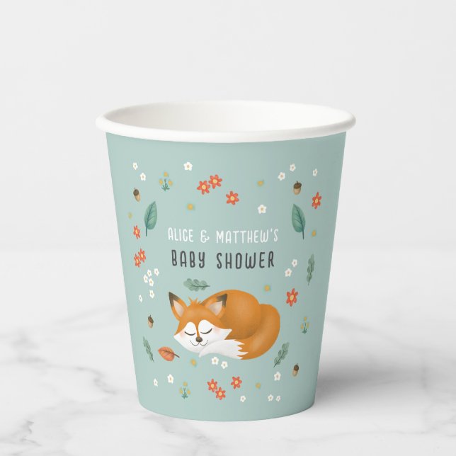 Cute Boys Woodland Fox Baby Shower Paper Cups (Front)