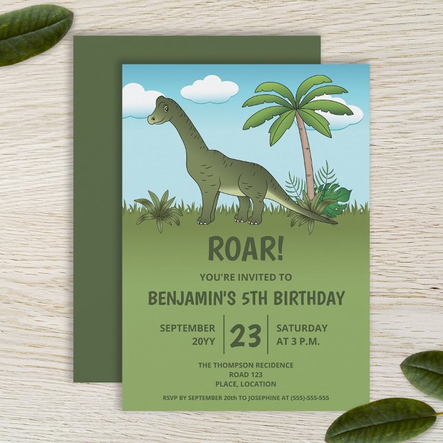 Cute Brachiosaurus Dinosaur Kid's Birthday Party Invitation (Creator Uploaded)