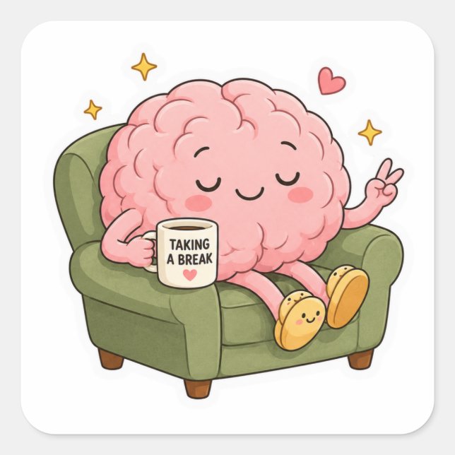 Cute Brain Taking Break Fun Sticker (Front)