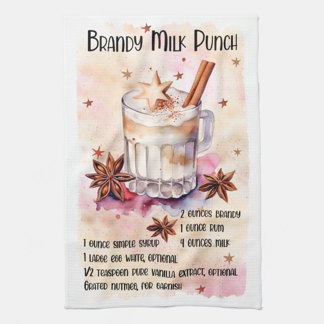 Cute Brandy Milk Punch Christmas Drink Recipe Tea Towel (Vertical)