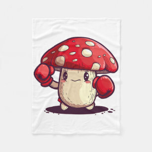 Cute Brave Mushroom With Boxing Gloves For Fungus Fleece Blanket