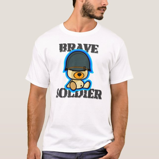 Cute brave soldier teddy bear in dark shirt (Front)