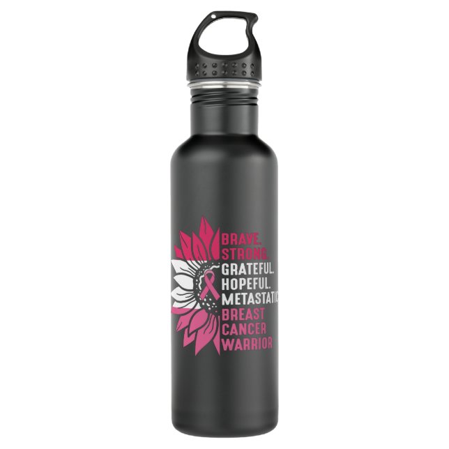 Cute Brave Strong Hopeful Breast Cancer Awareness 710 Ml Water Bottle (Front)