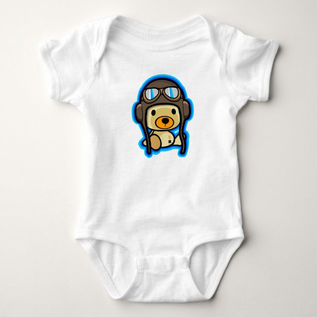 Cute brave teddy bear pilot baby bodysuit (Front)
