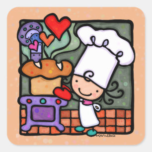Cute Bread Baker Baking in her Vintage Oven Square Sticker