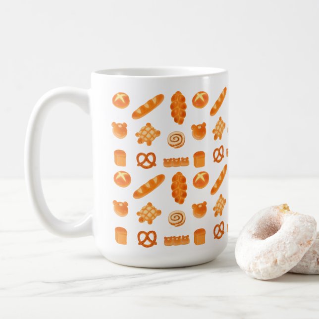 Cute Bread Bakery Pan Bear Turtle French Roll  Coffee Mug (With Donut)