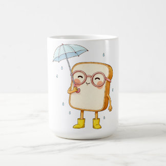 Cute Bread Character with Umbrella – Cosy Rainy Coffee Mug