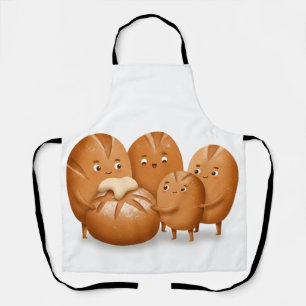 Cute Bread Loaf Family Holding Round Sourdough Apron