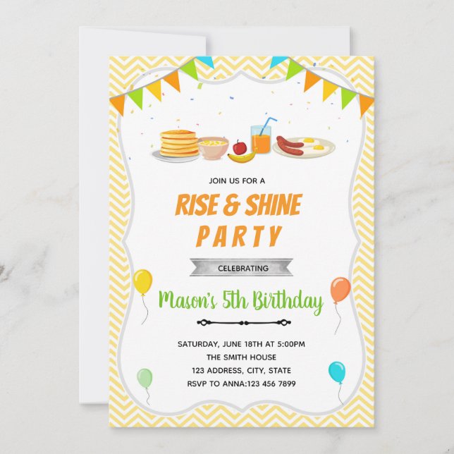 Cute breakfast brunch birthday party invitation (Front)