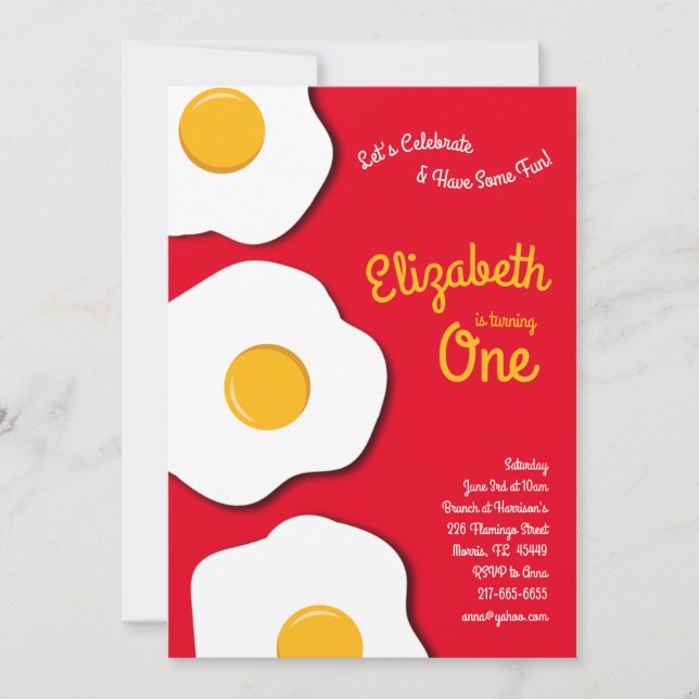 Cute Breakfast Brunch Kids 1st Birthday Party Eggs Invitation (Front)