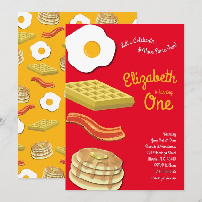 Cute Breakfast Brunch Kids 1st Birthday Party Invitation (Front/Back)