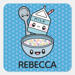 Cute Breakfast Food Cereal & Milk Square Sticker