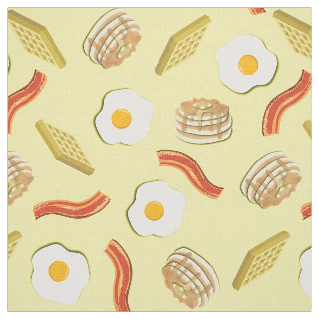 Cute Breakfast Kids Bacon Eggs Pancakes Waffles Fabric (Swatch)