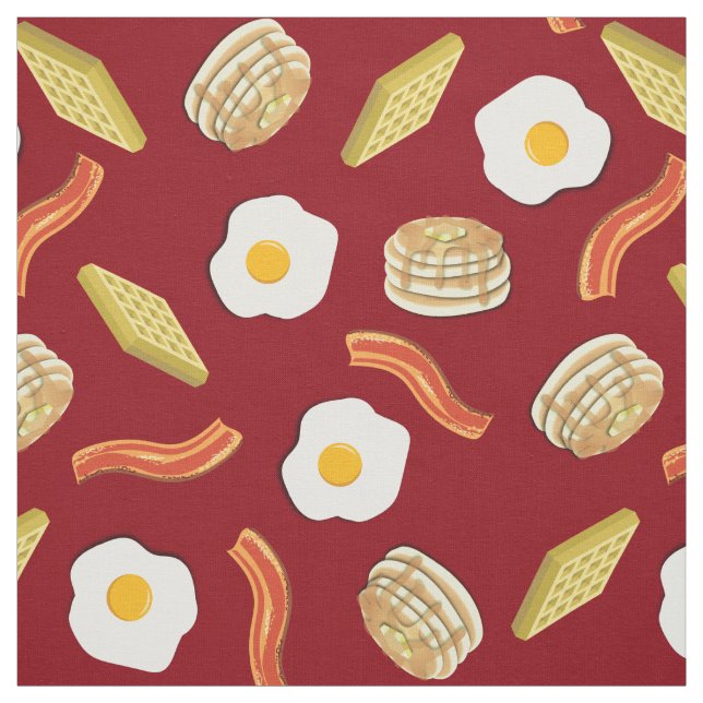 Cute Breakfast Kids Bacon Eggs Pancakes Waffles Fabric (Swatch)