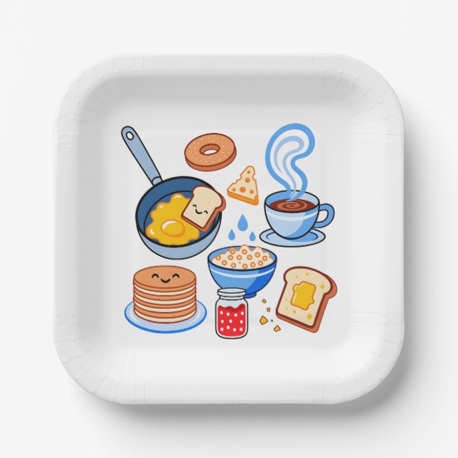 Cute Breakfast Pattern – Kawaii Food Seamless Paper Plate (Front)