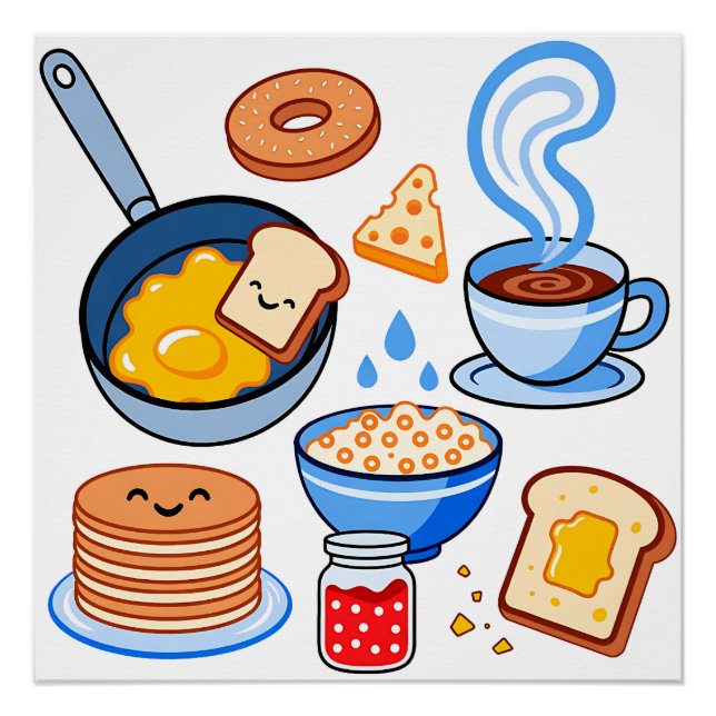Cute Breakfast Pattern – Kawaii Food Seamless Poster (Front)