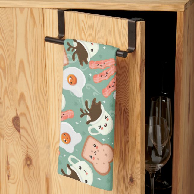 Cute Breakfast Pattern Tea Towel (Thirds Fold)
