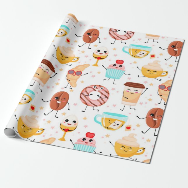 Cute Breakfast Pattern Wrapping Paper (Unrolled)