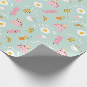 Cute Breakfast with toast bacon and eggs on mint Wrapping Paper