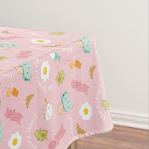 Cute Breakfast with toast, bacon and eggs on pink Tablecloth