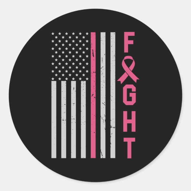 Cute Breast Cancer Awareness Friends Family Fight Classic Round Sticker (Front)