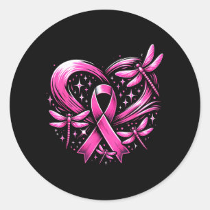 Cute Breast Cancer Heart Dragoies Awareness Women Classic Round Sticker