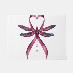 Cute Breast Cancer Heart Dragonflies Awareness Wom Doormat