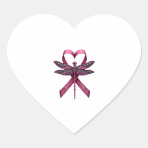 Cute Breast Cancer Heart Dragonflies Awareness Wom Heart Sticker